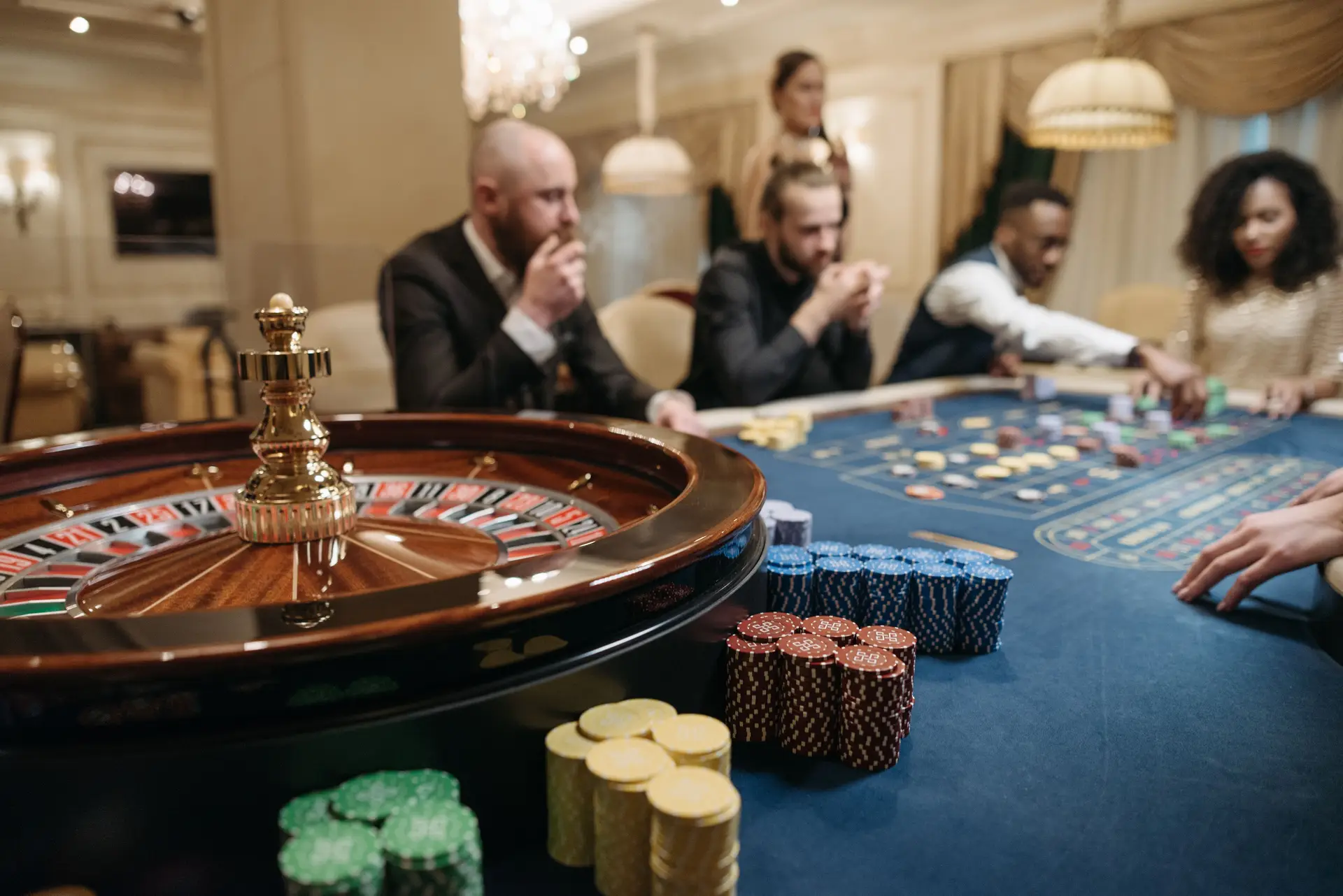 Elegant casino floor at night